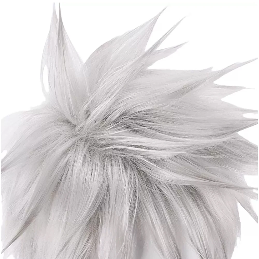 HAIRJOY ​​Kunsthaar-Perücke, Hatake Kakashi Cosplay-Perücke, kurze silberweiße Perücke, hitzebeständige Faser, Rosennetz – Detail 5