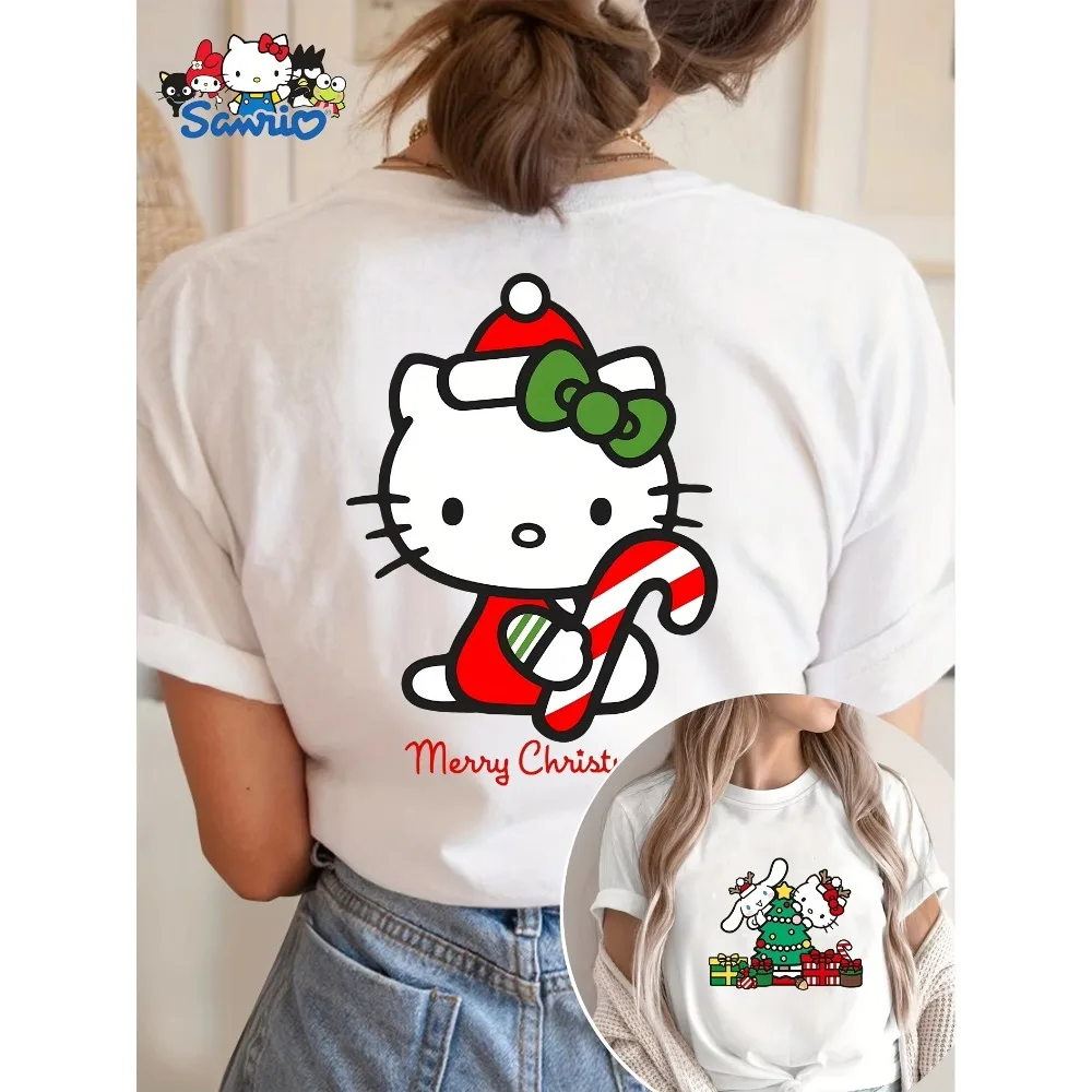 

Summer 2026 Hello Kitty Double-Sided Christmas Theme 100% Cotton Printed Short-sleeved T-shirt Boys and Girls Parent-child Top