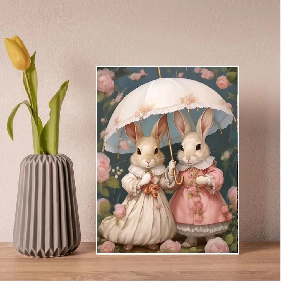 DIY Diamond Painting Cute Rabbit Flower Umbrella Full Square /Round Rhinestone Mosaic Cross Embroidery Kits Hand Art Wall Decor