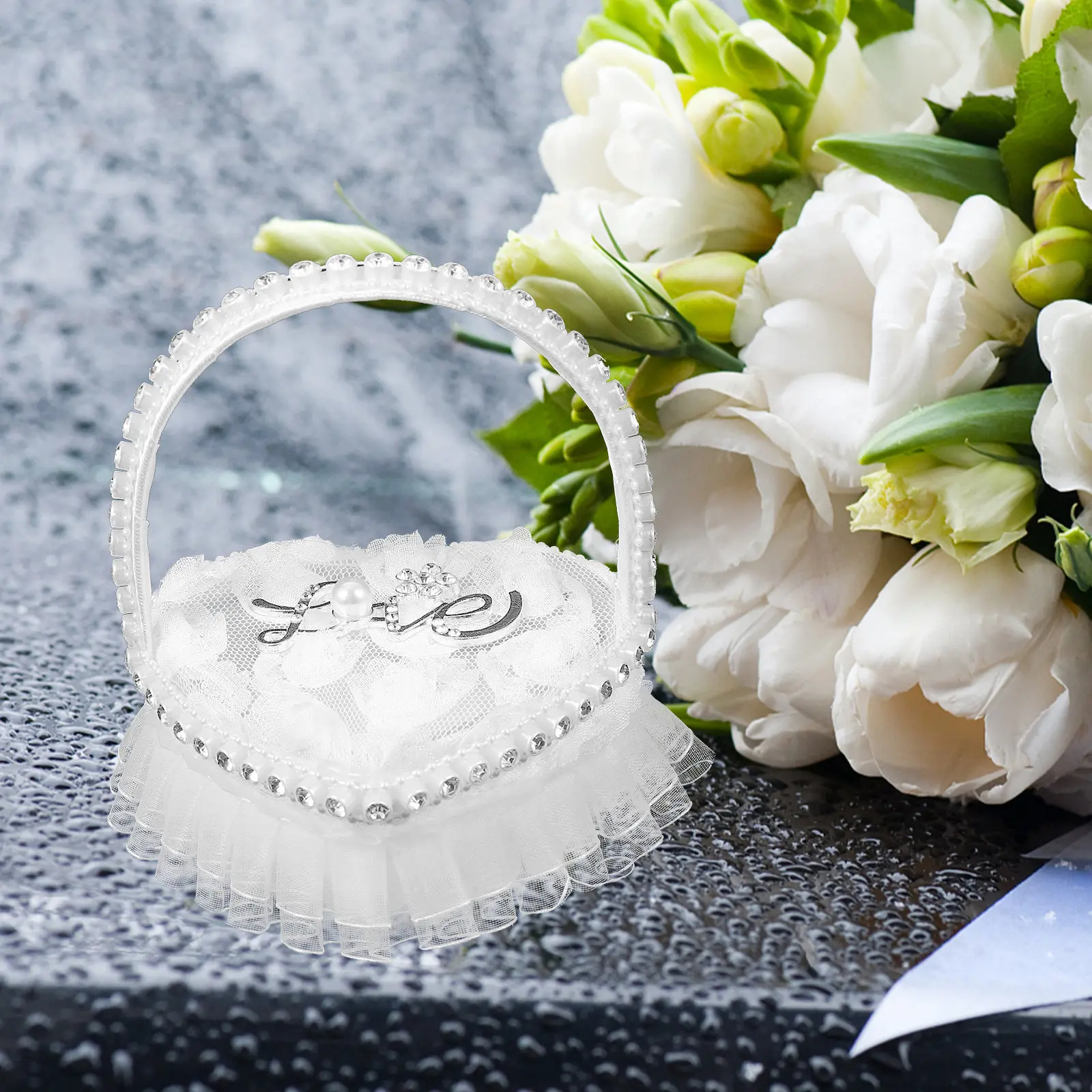 Mini Heart Shape Lace Ring Pillow Soft Elegant Wedding Ring Holder Portable Cushion for Ceremony Engagement Romantic Wedding