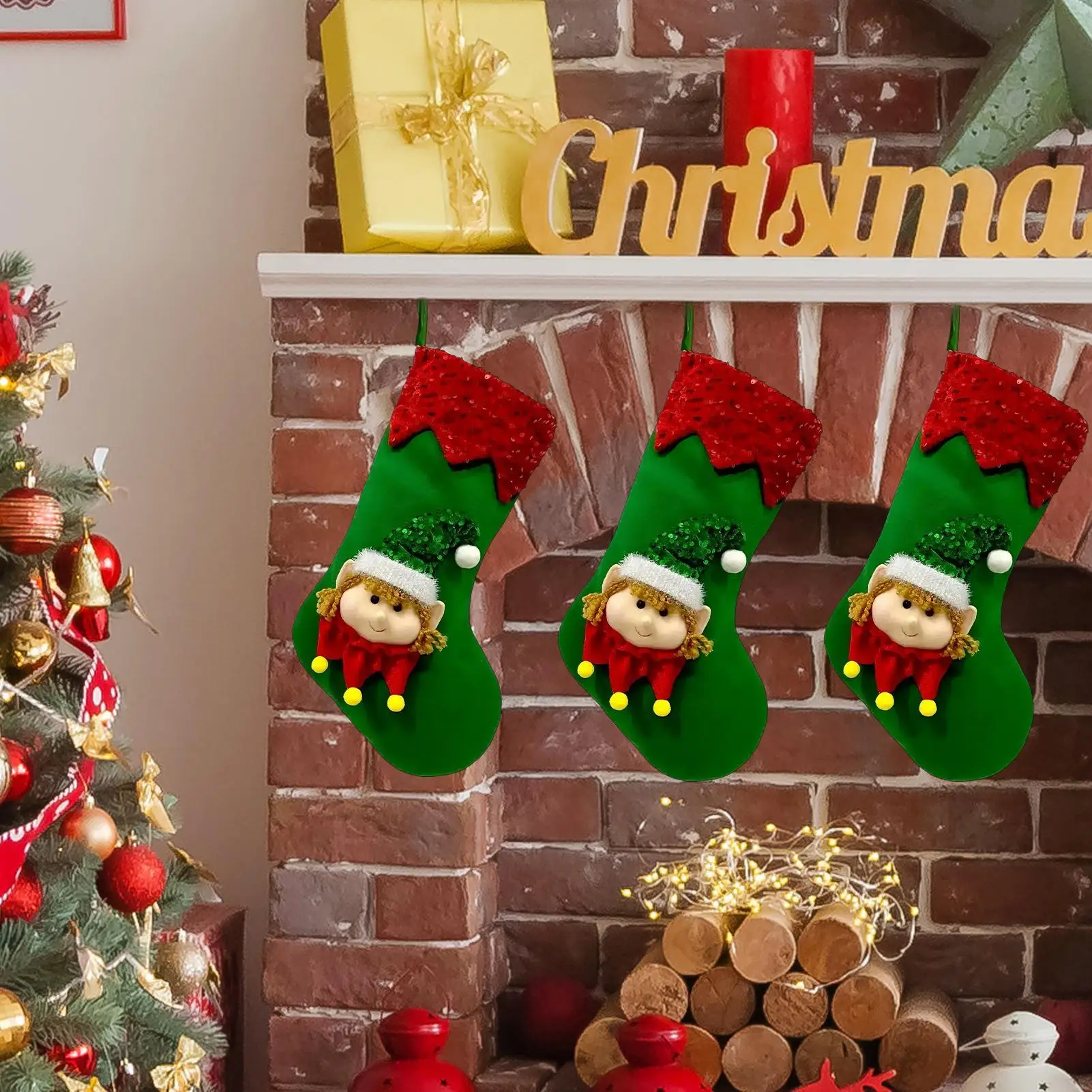 

Stockings Christmas Cute Candy Stocking Bag Christmas Decorations For Family Kids Tree Home Mantel Holiday Fireplace Party Candy