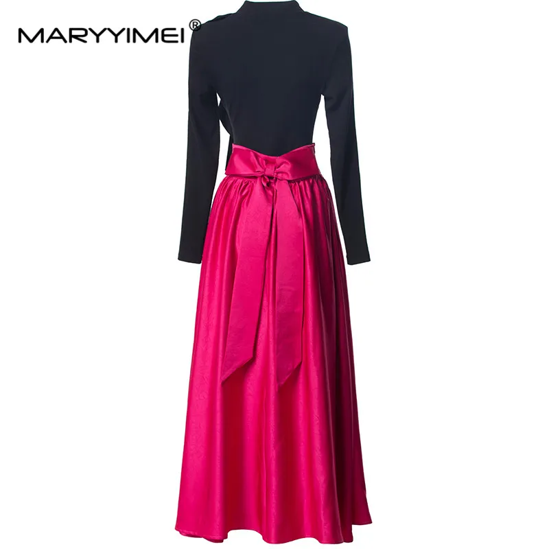 MARYYIMEI Autumn and winter Women's Suit Appliques Flounced Edge Splicing Long-Sleeved tops+Solid Color Skirt 2 piece set