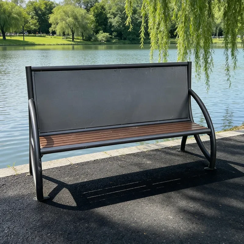 Aluminum Alloy Square Frame 3 Seater Bench Plastic Wood Slats Outdoor Garden Park Landscape Patio Furniture