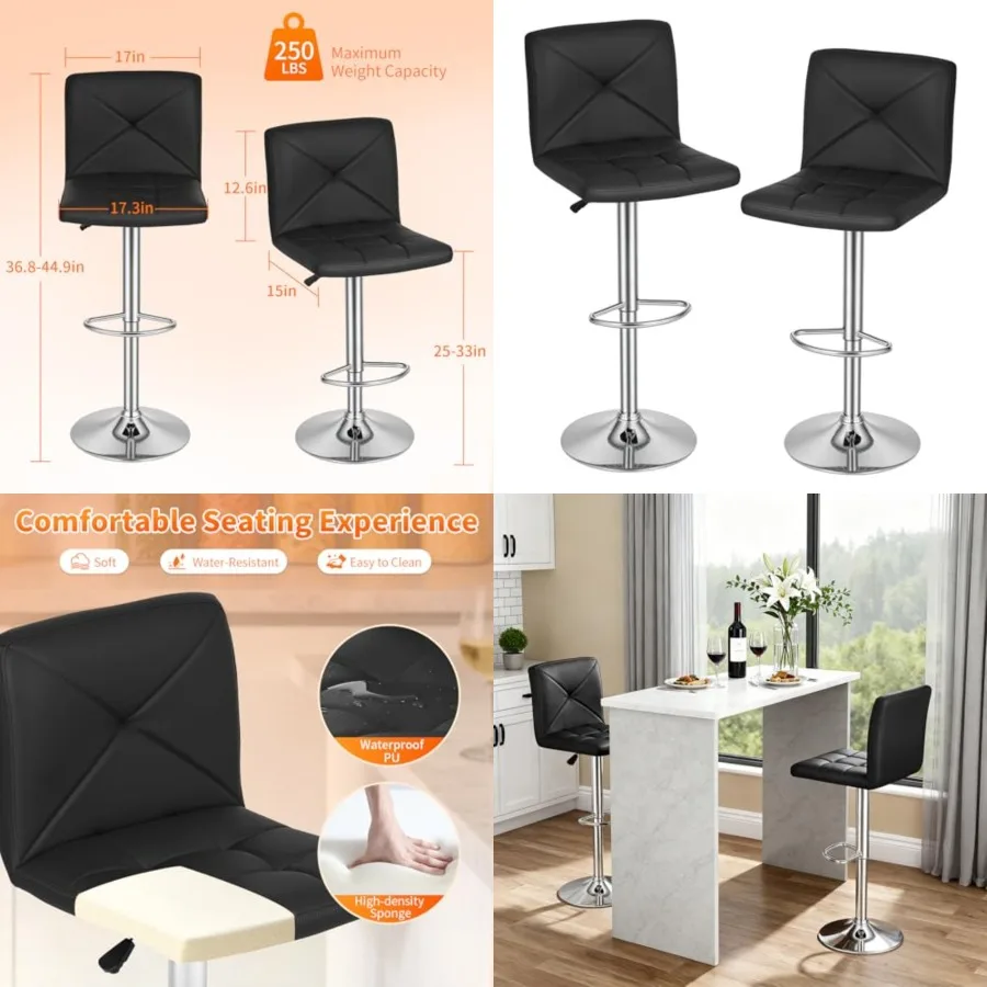 

Bar Stools Set of 2, PU Leather Swivel Bar Stools Kitchen Counter Height Bar Chairs with Hydraulic Adjustable for Kitchen, Dini