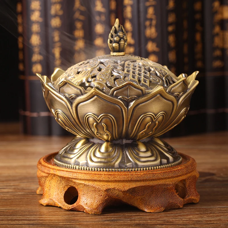 Quemador  incienso  flor  loto, soporte  Buda budista, Mini incensario  latón, artesanía  Metal, coración l hoga