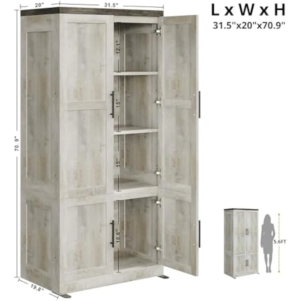 Large Wardrobe Closet, Farmhouse Clothing Storage Cabinet with Hanging Rod and 2 Doors, Wooden Tall Bedroom Armoires