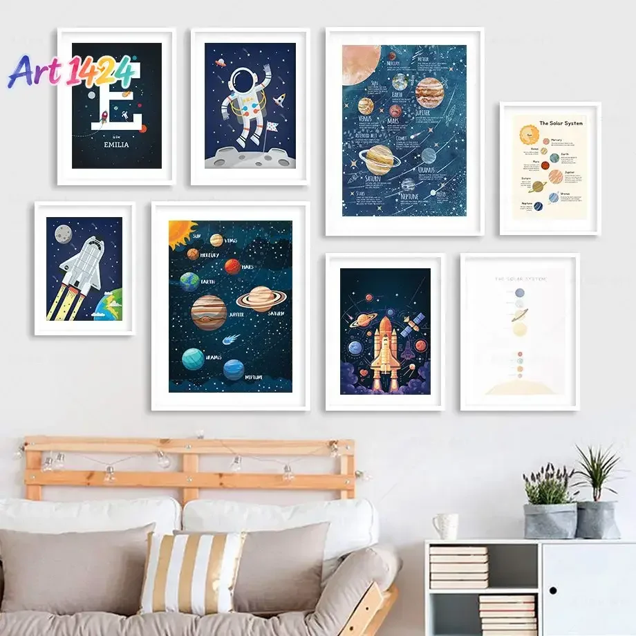 Rocket Astronaut Planet Galaxy Space Wall Art Canvas Painting Nordic Posters And Prints Pictures Baby Nursery Kids Room Decor