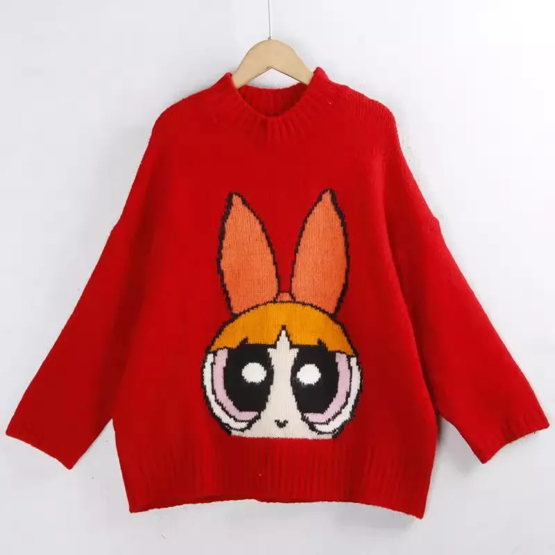 

Осенне-зимний женский вязаный свитер с рисунком аниме, внутренняя одежда, длинный свек, круглый, теплый, пушистый свитер с рисунком кролика