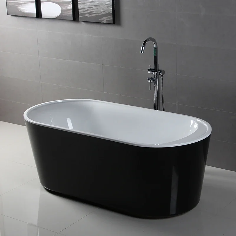 Freestanding Oval Bathtub with Faucet Cupc, Black and White