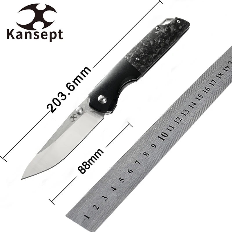 Kansept Folding Knife Warrior K1005T6 EDC 3.46'' CPM-S35VN Drop Point Blade and  6AL4V Titanium with carbon fiber Handle