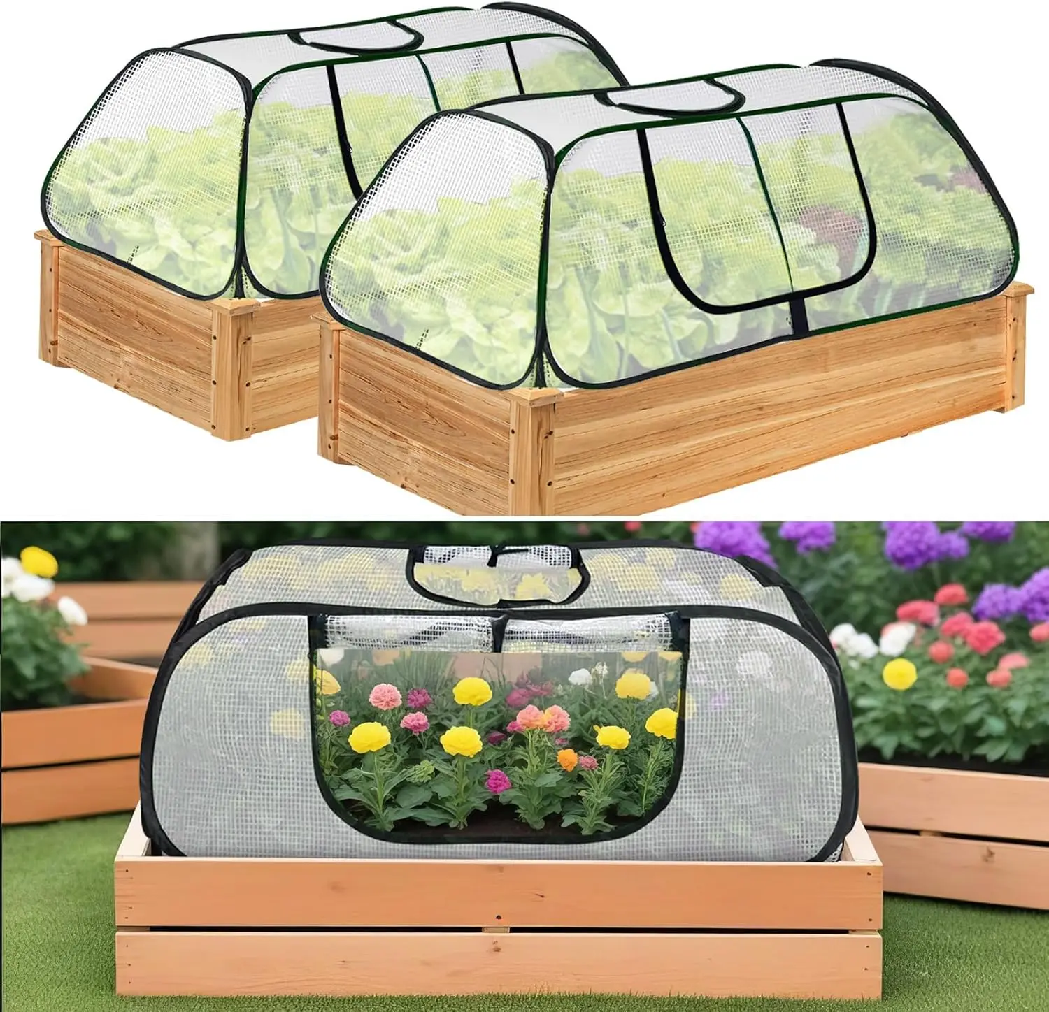 قطعتان من غطاء النبات المرتفع للحديقة مقاس 45 بوصة × 22 بوصة × 16 بوصة، غطاء سرير مرتفع قابل للطي مع نافذة جانبية، غطاء PVC مغلق #1