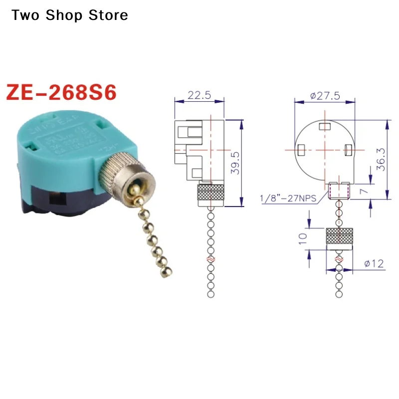 1PC Ceiling Fan Switch 3 Speed 4 Wire ZE-268S6 Fan Pull Chain Speed Control Switch