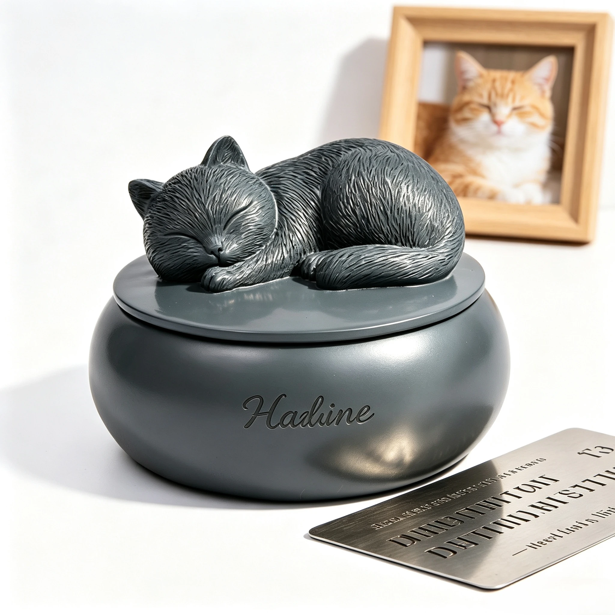 Urne funéraire pour chats en résine, chat endormi, récipient pour cendres commémoratives, boîte à souvenirs scellée mate pour poils d'animaux, décoration de bureau, cadeau de condoléances pour la perte d'un animal