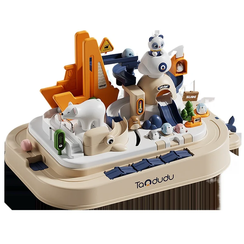 แข่งรถรางรุ่น Racing ของเล่นเพื่อการศึกษาเด็กติดตามรถผจญภัยเกมเกมสมอง Mechanical Interactive รถไฟของเล่น