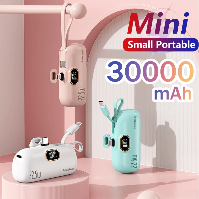 30000mAh Mini Power Bank Fast Charging Portable Charger External Spare Battery for IPhone Xiaomi Huawei Capsule Powerbank New