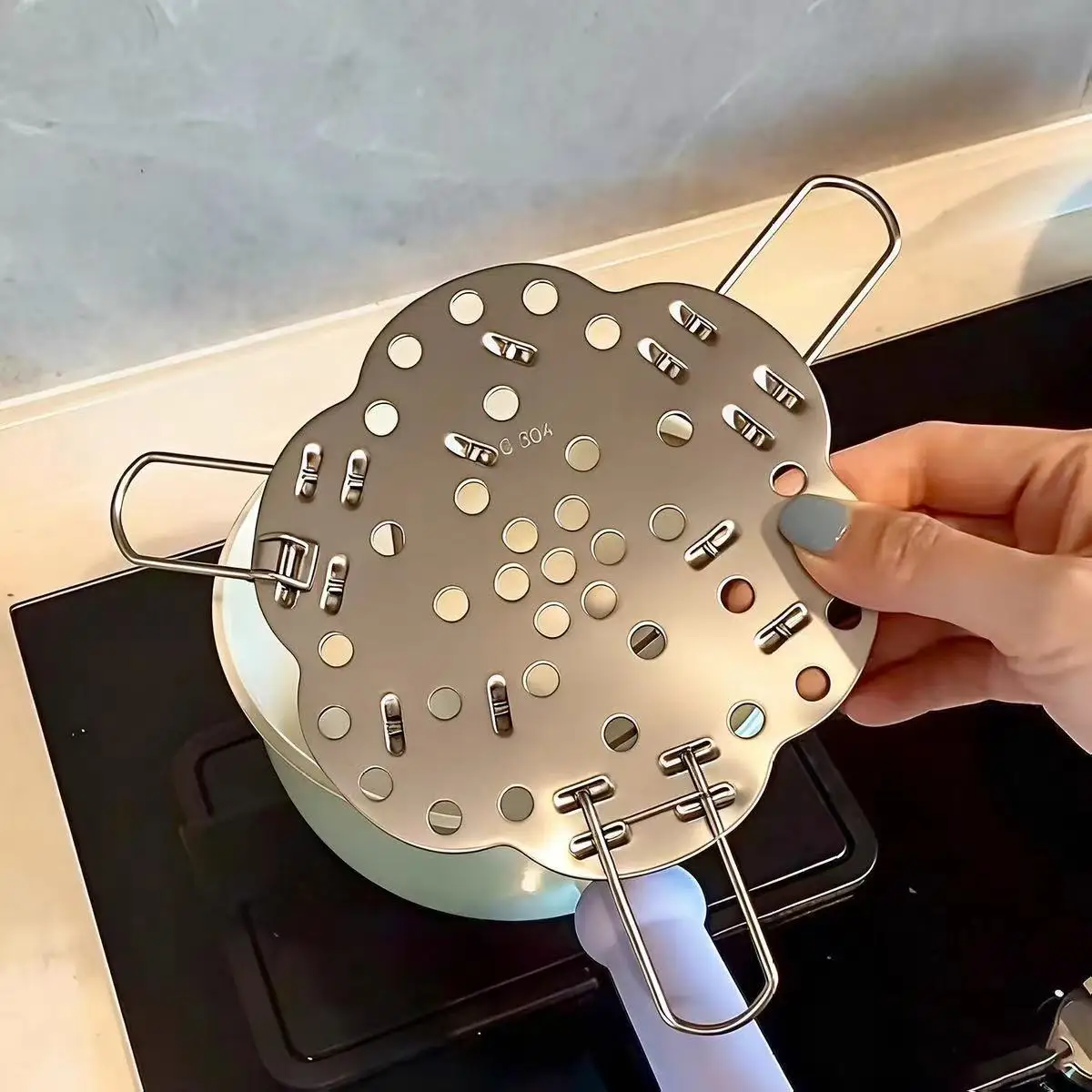 304 Stainless Steel Collapsible Steamer Rack, Extendable Steaming Grid, Customizable Labeling, Dropshipping Available
