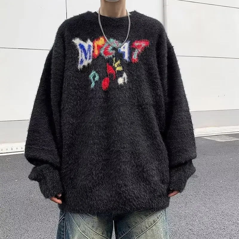 

Casual Sle Knitted Sweater Men's plus Size round Ne Fluffy Polyester Fiber Warmth Collar Zipper Big Code Trendy Loose Fit