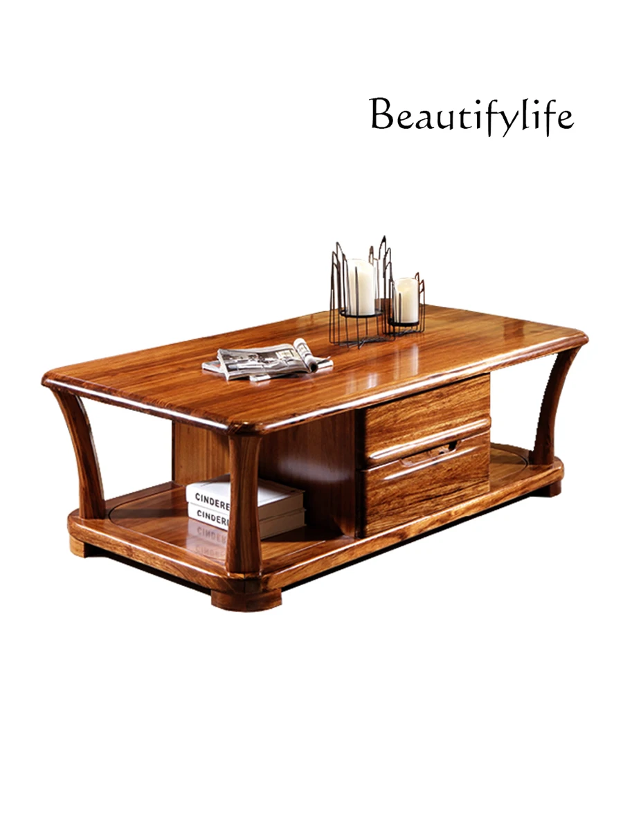 

American Light Luxury Ugyen Wooden Tea Table New Chinese Style Simple Living Room Rectangular with Drawer Tea Table