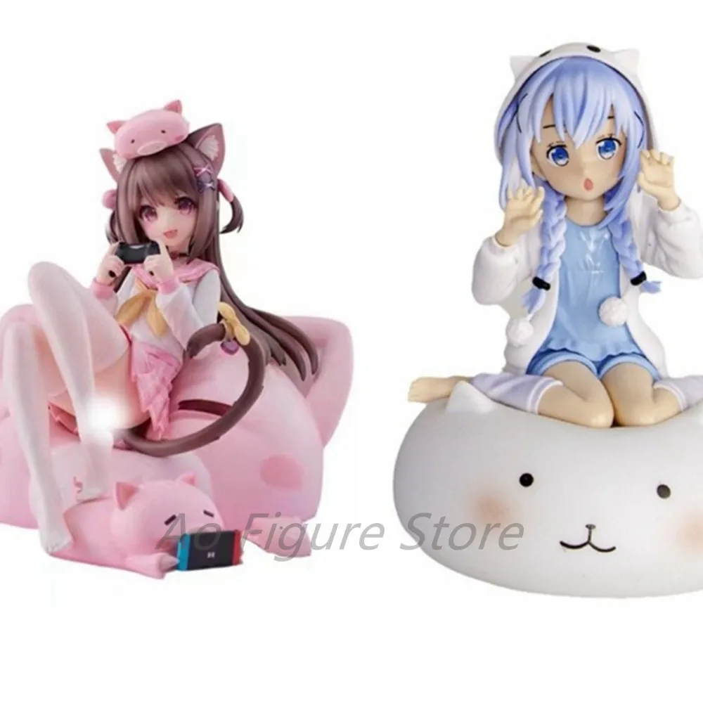 Anime Native Asaki and Kafuu Chino Pajama sitting Version Beautiful Hot Girls Model Toys Xmas Gift 18cm