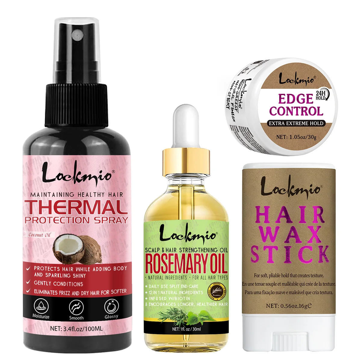 Heat Protection Moisturizing Hair Spray,Rosemary Extract Nourishing Hair Roots Oil,Solid Wax Stick,Baby Hairs Bangs Control Gel