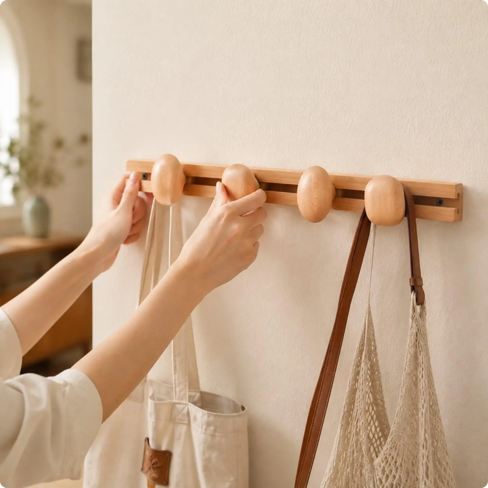 Pebble Hook Wall Rack No-Drill Installation Sliding Hook Rack Space-Saving Versatile for Entryway, Bedroom