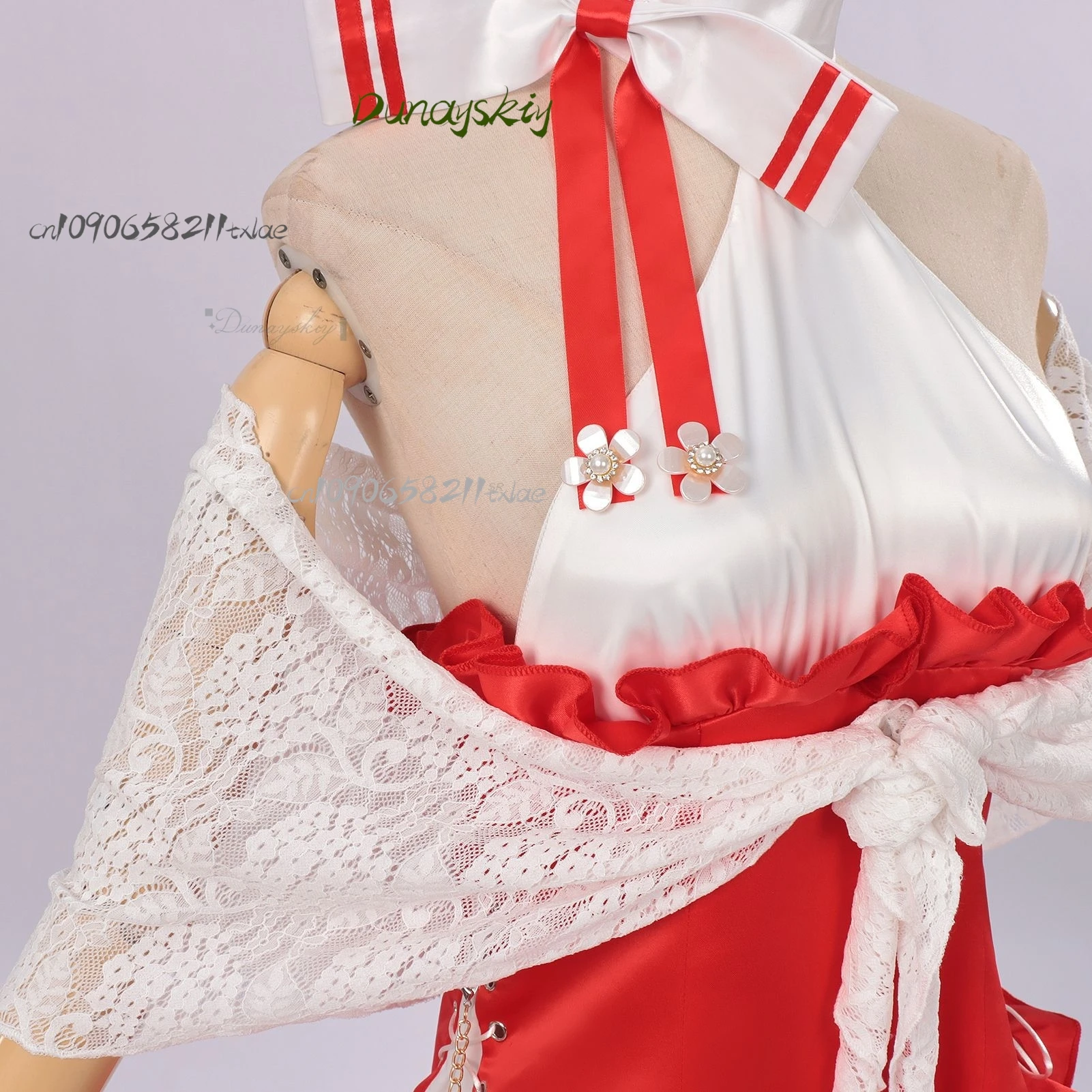 لعبة Fgggo Ereshkigalll أزياء تنكرية طلب فستان أحمر دانتيل شال شعر مستعار ذهبي مجموعة كاملة بدلة حفلة الهالوين كرنفال