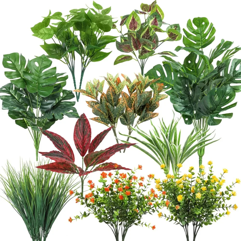 

18 Bundles Outdoor Artificial Plants UV Resistant Fake Greenery Stems Faux Shrubs for Indoor Outside Hanging Front Porch Patio
