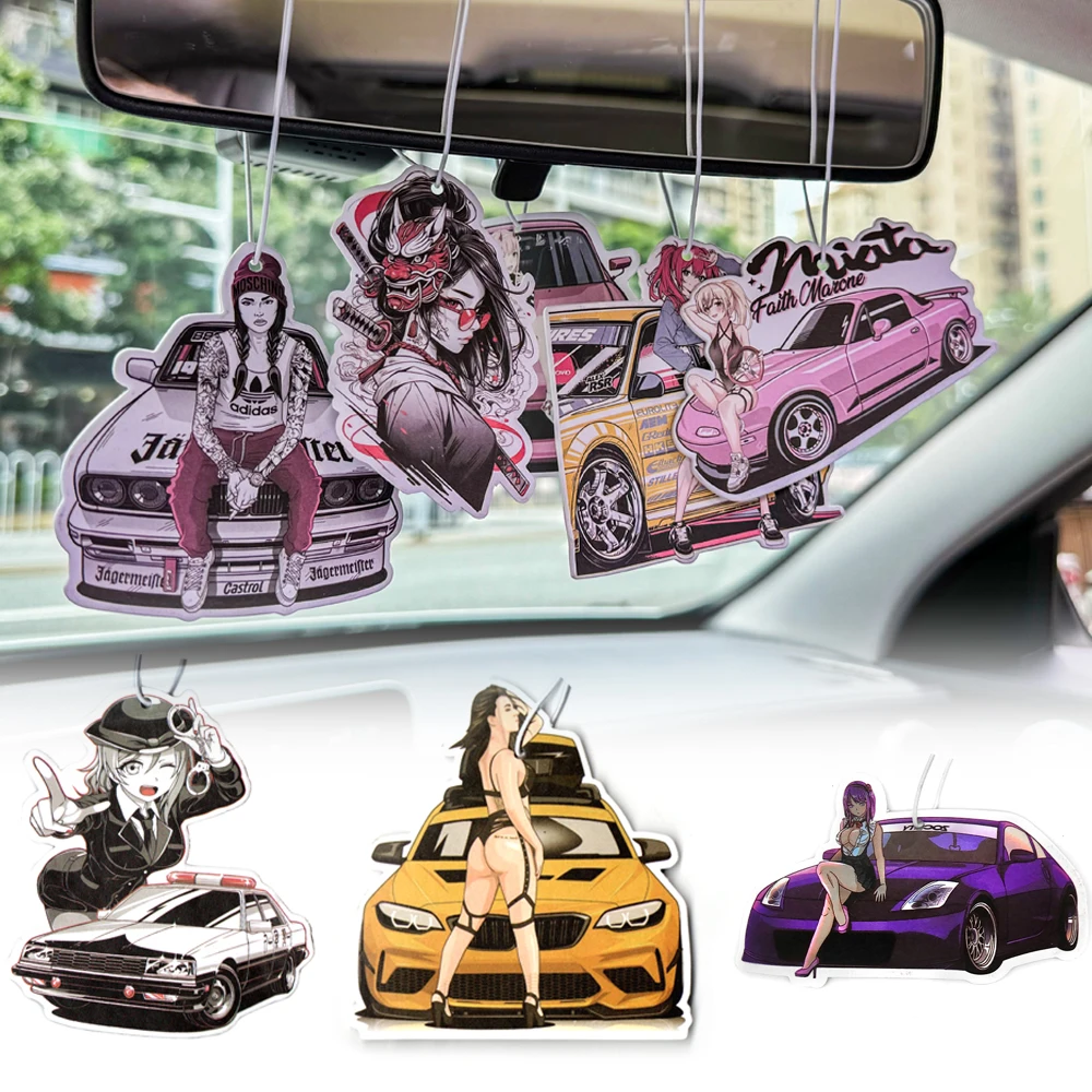 Newest Car Air Freshener Sexy Anime Girl Hanging Rearview Mirror Perfume Sexy Car Pink Girl Solid Paper JDM Accessories