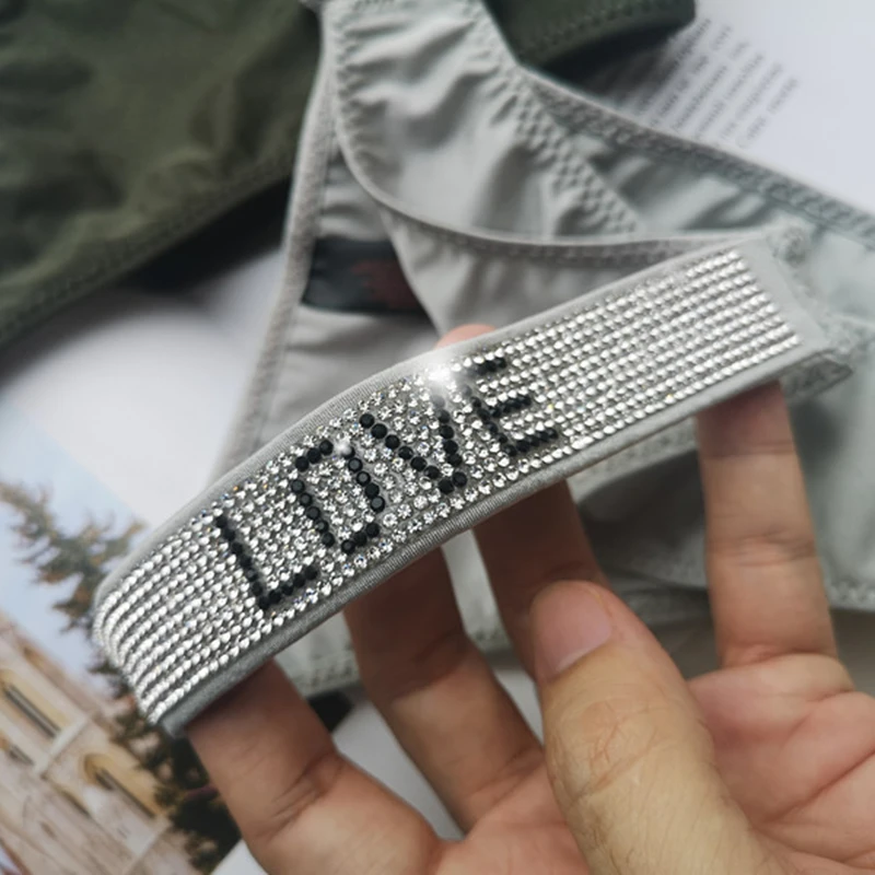 Comfortable ice silk girl T-pants Rhinestone Waistband Women Underwear Seductive lifting buttock thong Low waist Lady T-back