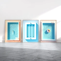 Swimmers Wall Art Prints Nordic Minimalist Posters Swimming Pool Canvas Painting Boat Sea Wave Pictures for Kids Bathroom Decor