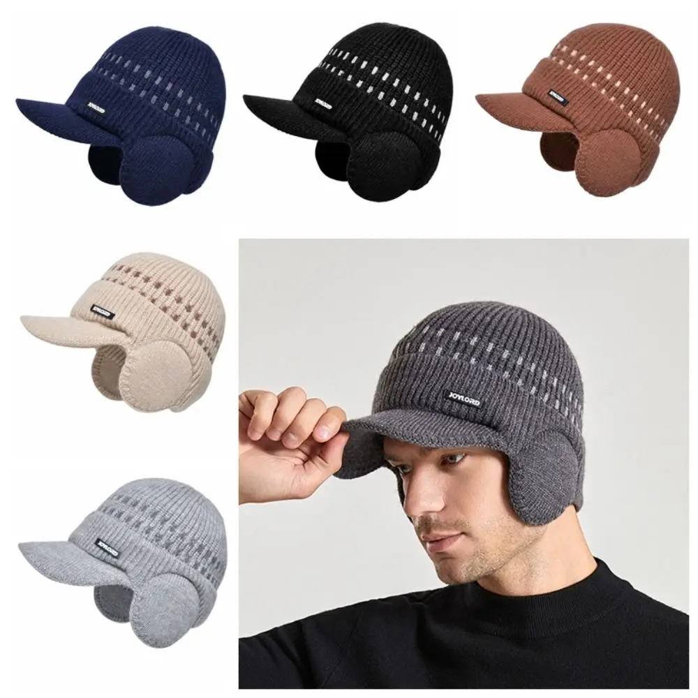 Fashion Solid Color Ear Protection Wool Cap Coldproof Earflap Knitted Benines Windproof Warm Pullover Hat Male