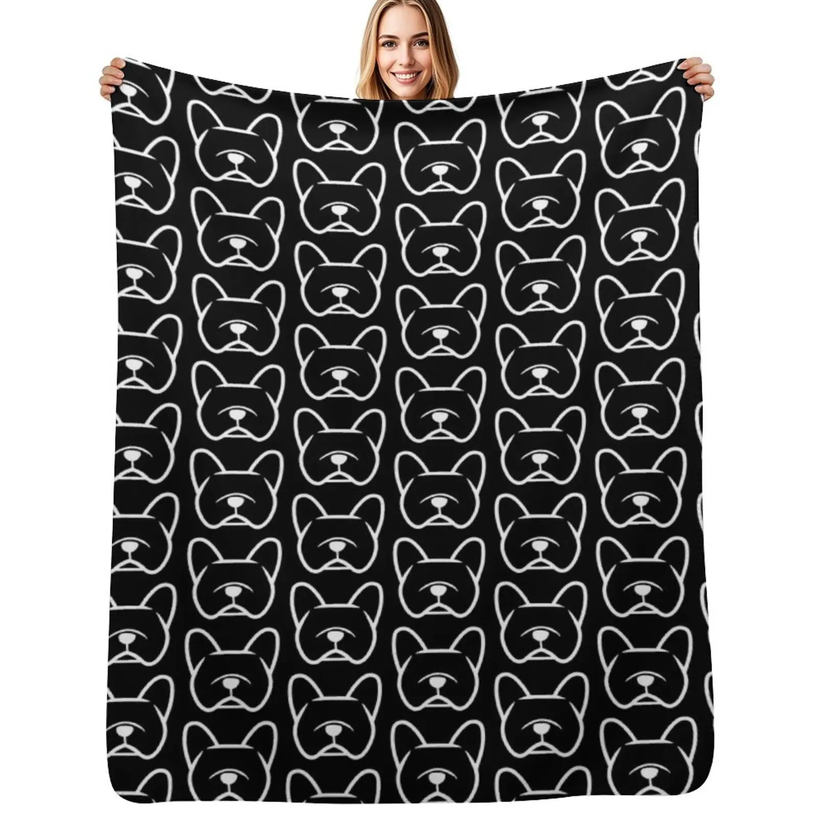 French Bulldog face in white - White Frenchie face - White French Bulldog silhouette sticker Throw Blanket