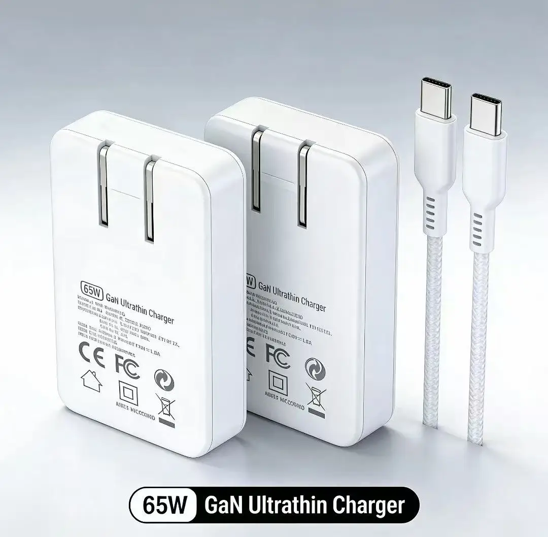 65W GaN 2-Port Ultra-Slim USB C Charger, US Foldable Plug for MacBook, iPhone 16/15/14/13/12/11 Pro Max