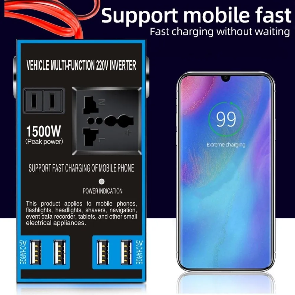 High Power Portable Car Inverter 1500W Power DC 12V 24V to AC 110V 220V Universal Car Converter Multifunction Socket