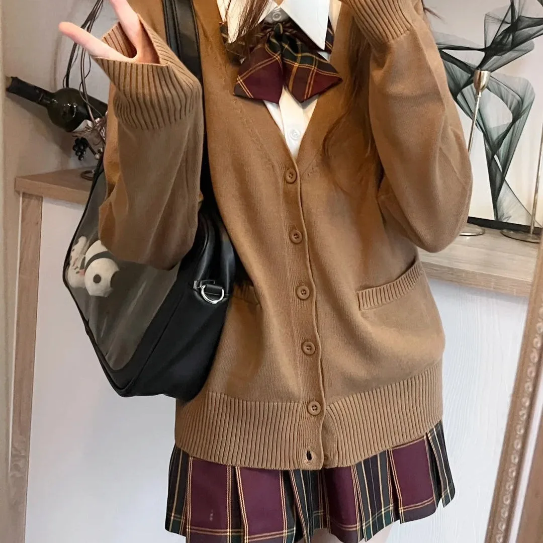 

Japanese fashion solid color V-neck knitted sweater,original newJK uniform cardigan top,autumn and winter women's cotton sweater