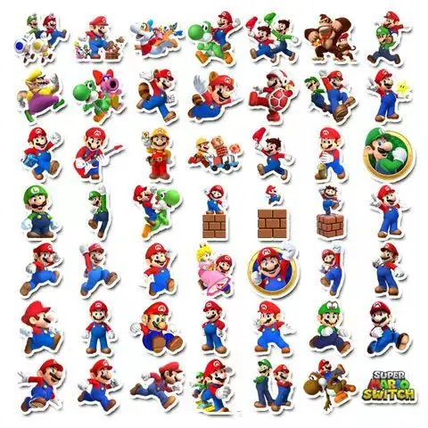 Super Mario Bros. Cartoon Animatiespel Rondom Creatieve Persoonlijkheid Graffiti Waterdichte Sticker Kerstcadeau Voor Kinderen