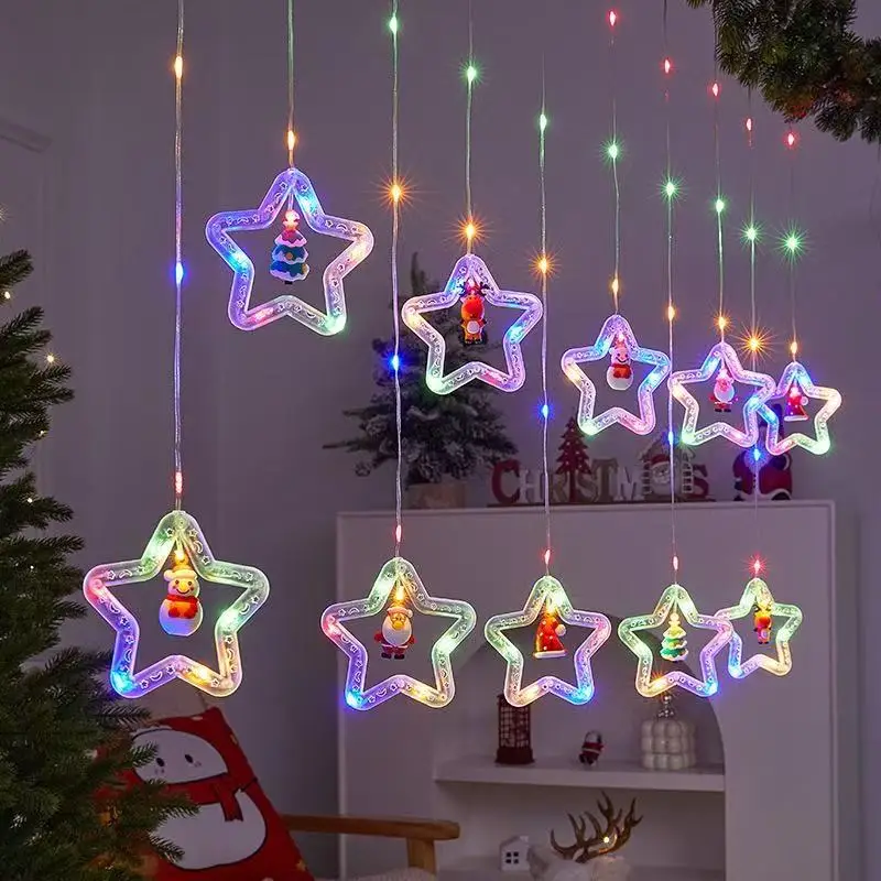 

Christmas Leather Wire String Lights - Santa Cartoon Shaped Curtain Lights, Festive Room & Window Display Decoration