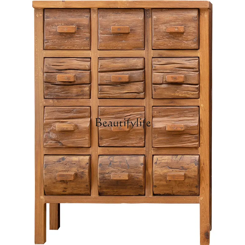 

*Solid wood nine-chest cabinet, bedroom against the wall, old teak finishing storage cabinet