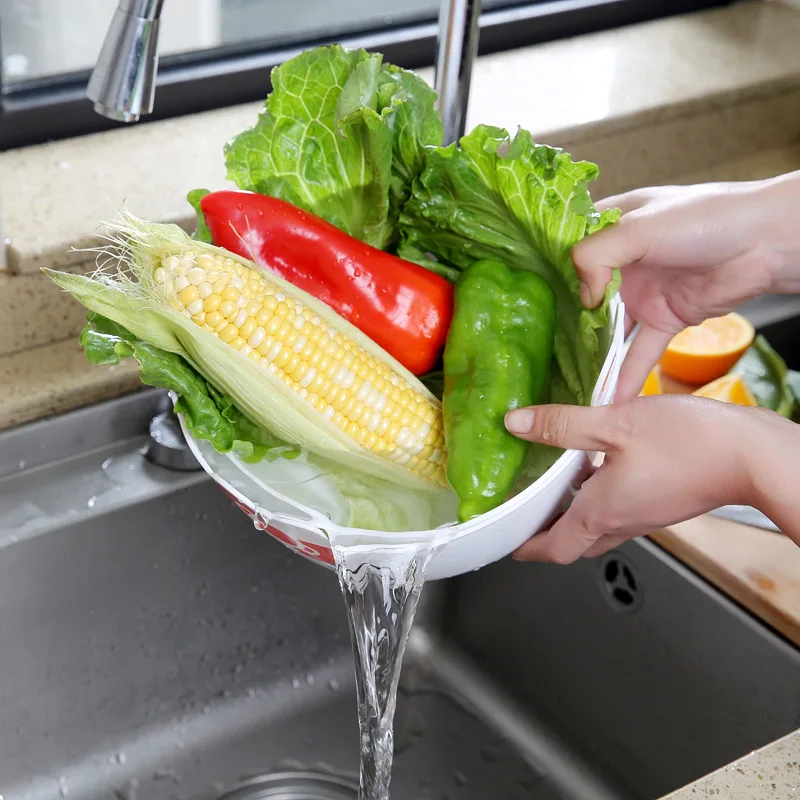 سلة غسيل الخضروات للمطبخ من هالو كيتي، طبقة مزدوجة، تصميم مجوف، سلة خضروات فواكه، لوازم المطبخ