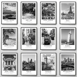 Dubai Prague Sydney Perth Tokyo Travel City Black White Poster Print Canvas Painting Wall Art Picture for Living Room Home Decor