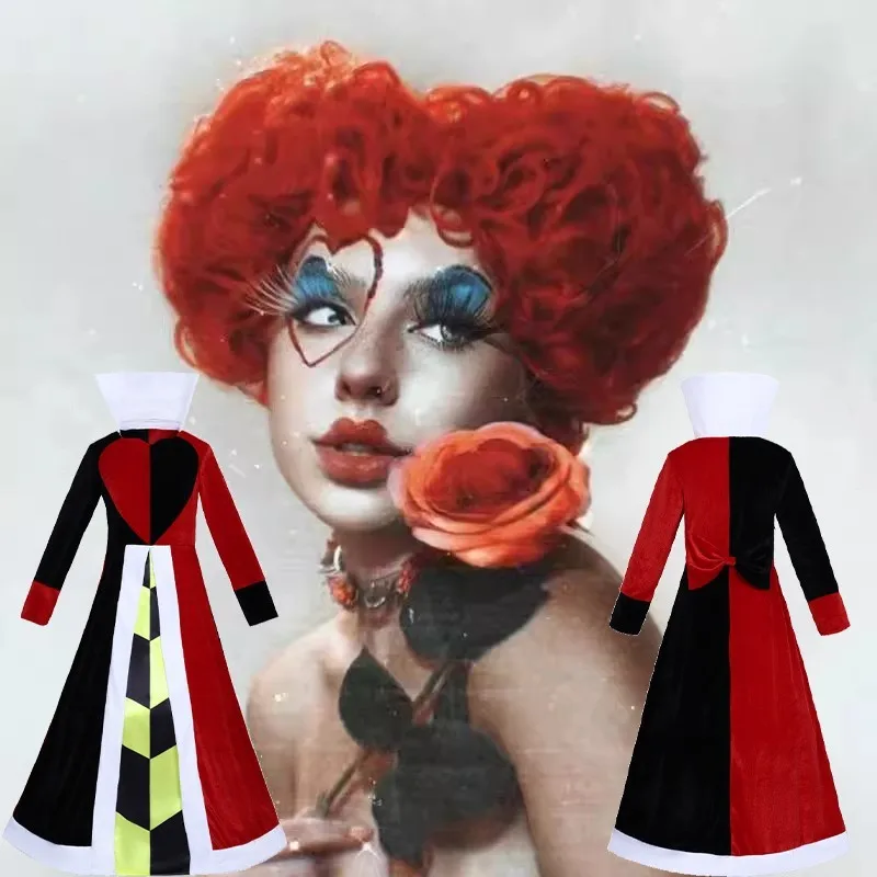 Reina Anime corazón rojo película Cosplay Show peluca accesorio de cabeza completa pelo de corazones rojos Halloween fiesta de Navidad juego de rol mujeres chica