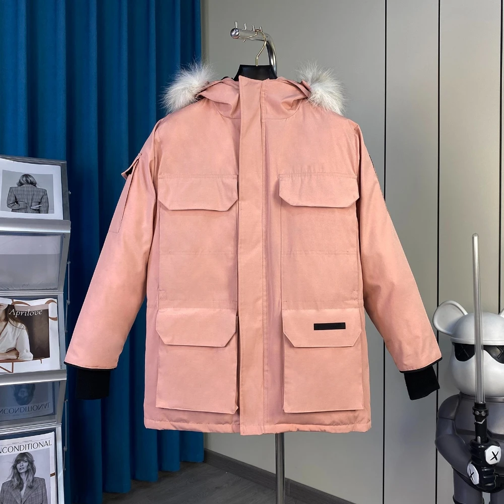 الفاخرة الشتاء سميكة قصيرة أسفل سترة العلامة التجارية الشهيرة الدافئة تنوعا مقنعين مصمم الخبز معطف المرأة طويلة الأكمام معطف مبطّن