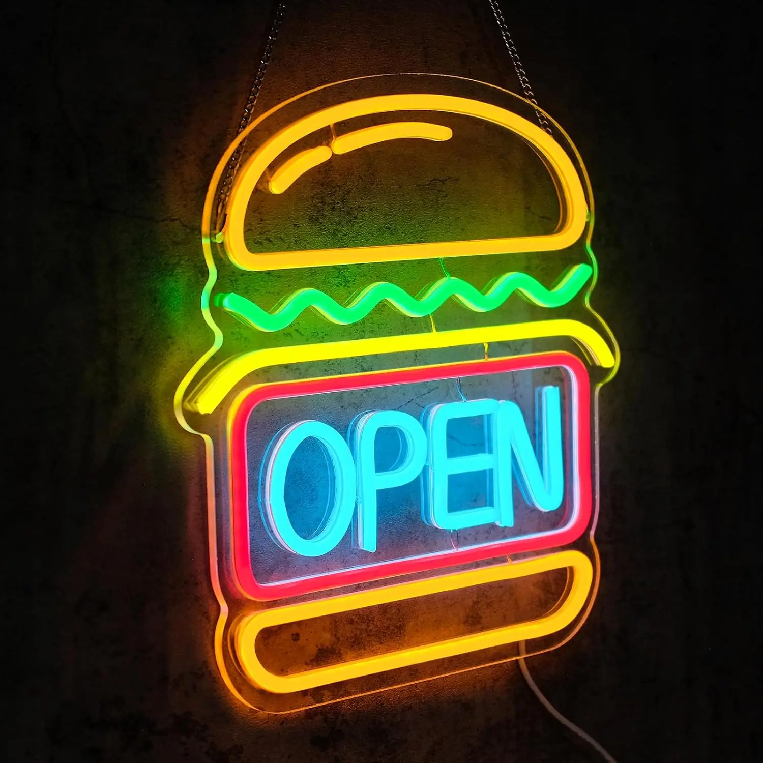 Burgers Open Neon Sign For Wall Decor Led For Business Food Neon Light Room Decor For Bar Party Snack Shop Restaurant Gift