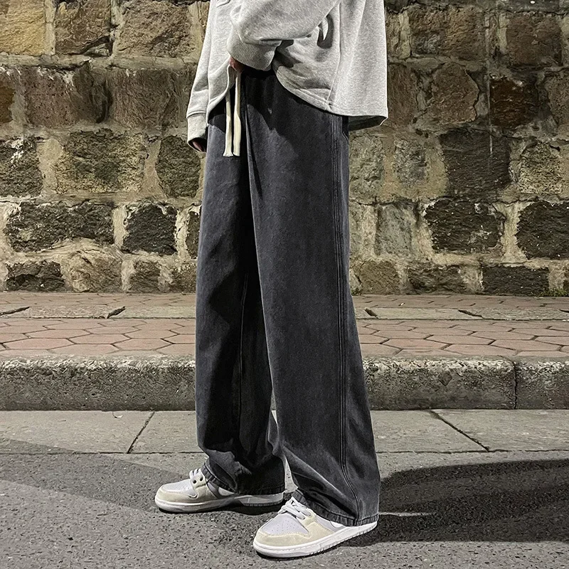 2025 New Korean Fashion Loose Jeans Classic Straight Straight Baggy Wide Leg Trousers Street Hip Hop Pants 3XL Black Grey Blue