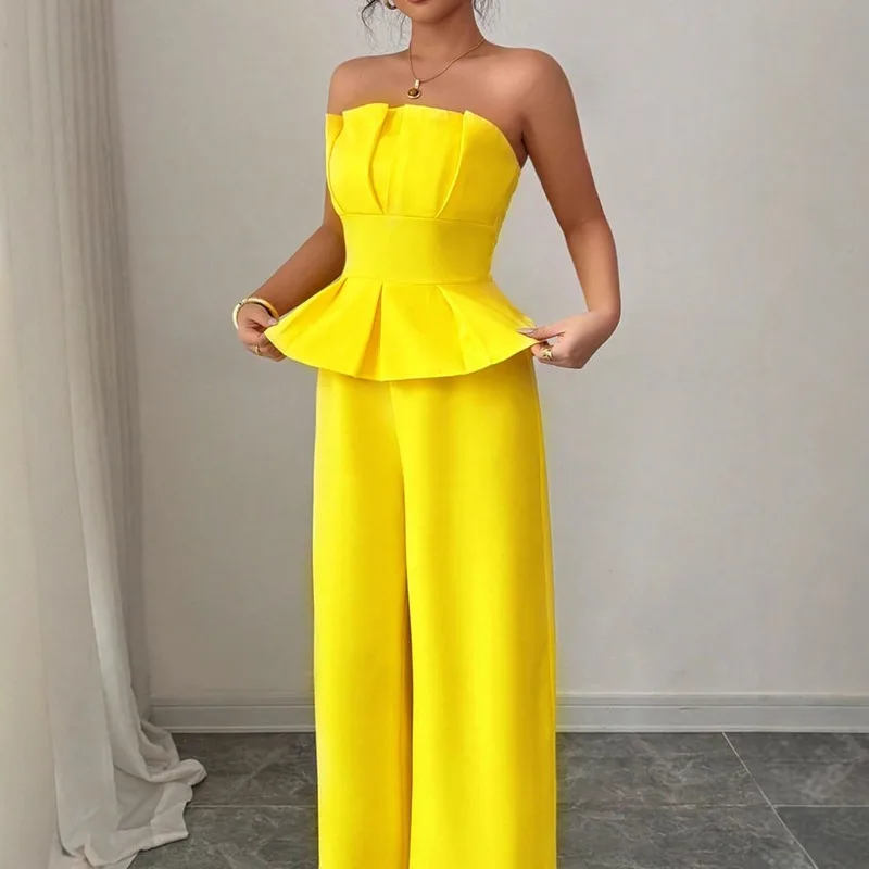 

Комплект из двух предметов: блузка и брюки, женский, осенний, элегантный, шикарный, с элементами смешанной техники, без рукавов, новый, удобный, повседневный, минималистичный, модный, универсальный