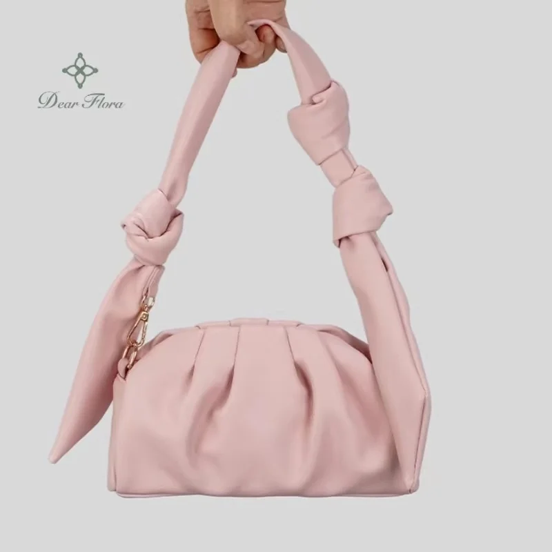 Tas wanita baru mewah lembut lipit awan tas ketiak warna Solid serbaguna tas tangan Hobo Fashion portabel tas selempang bahu