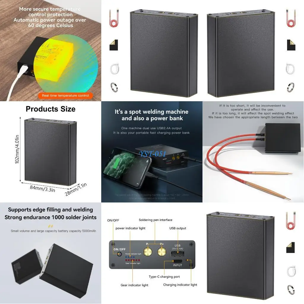 

E15A Battery Spots Welder 11 Gear Adjustable Spots Welder Automatic/Manual Modes Batt