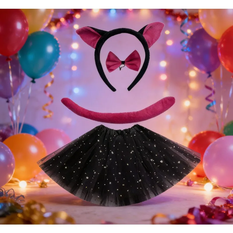 مجموعة أزياء حيوانات البقرة والأطفال - مع عصابة رأس للأذنين وذيل ربطة عنق، زي كرنفال خاص للأداء للأولاد والبنات