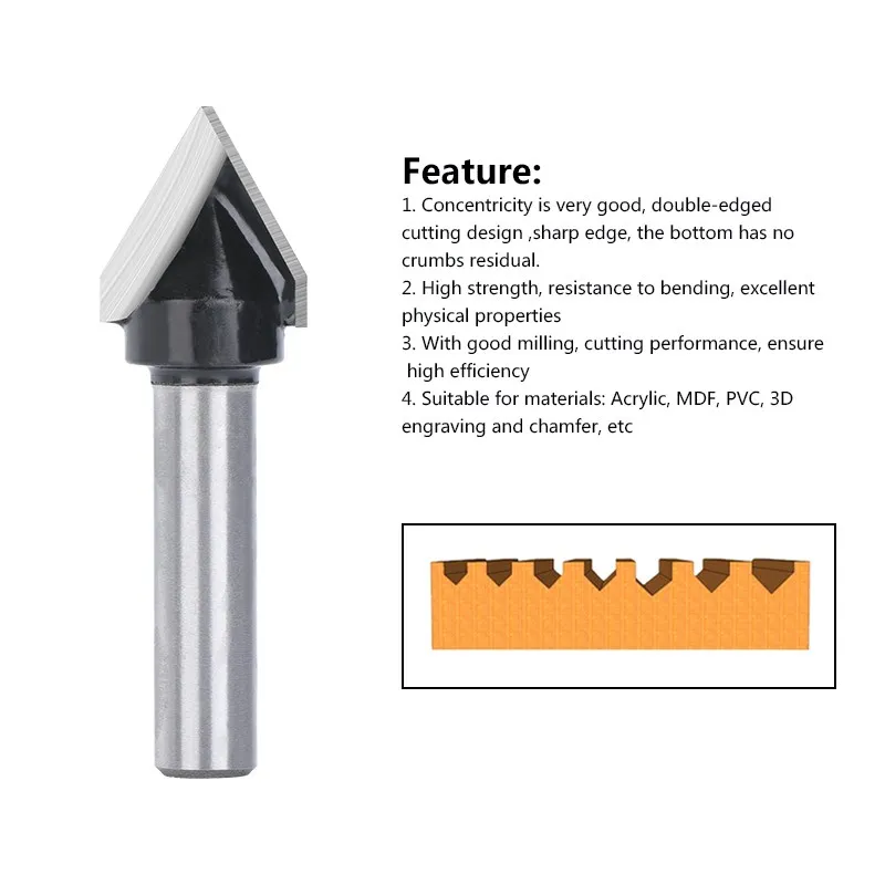 8mm Shank Milling Cutter V Slot 90/60 Degree End Mill Router Bit For Woodworking Wood Milling Cutter