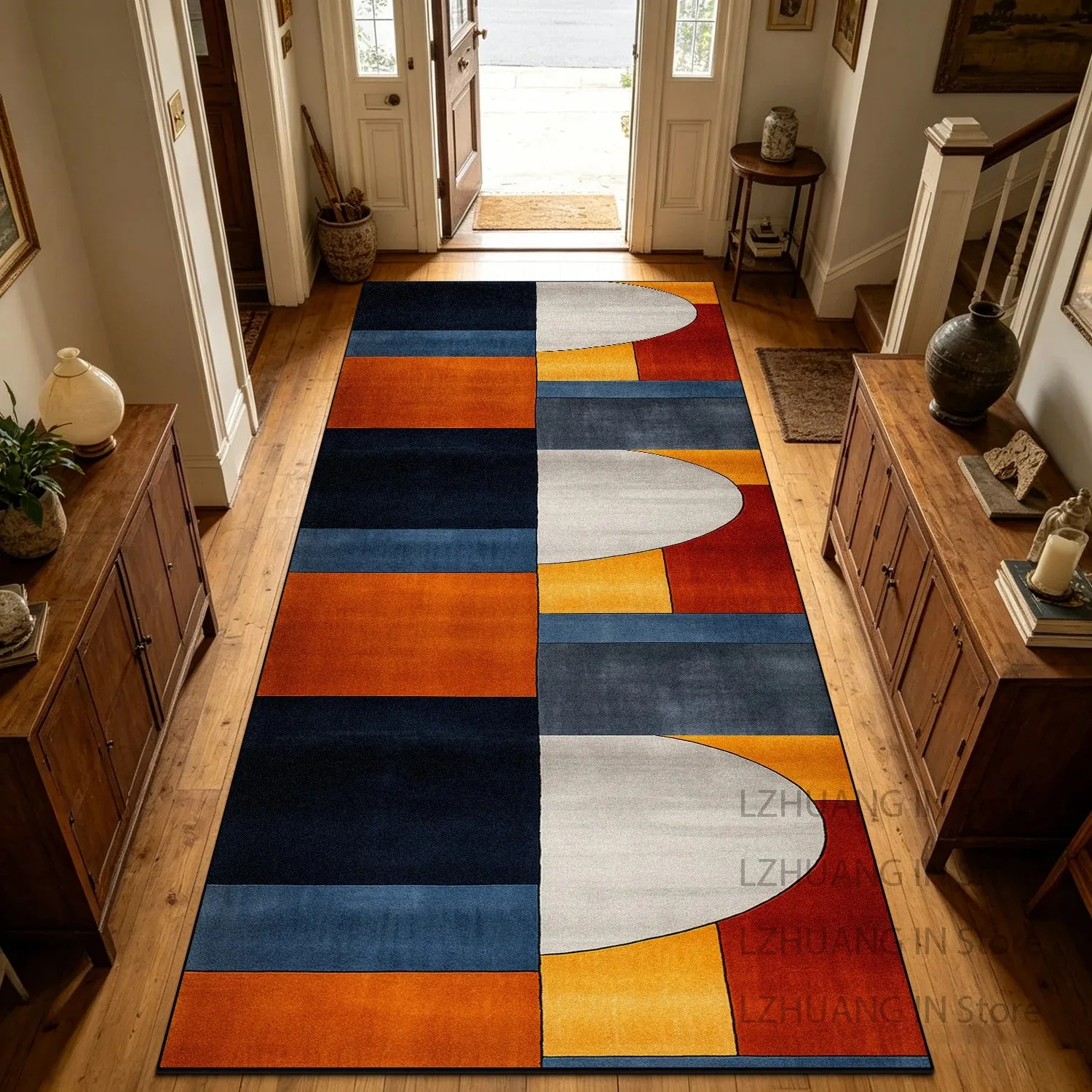 VIKAMA Retro Geometric Runner Rug Non-slip Washable for Hallway Stairway Doorway Home Decor